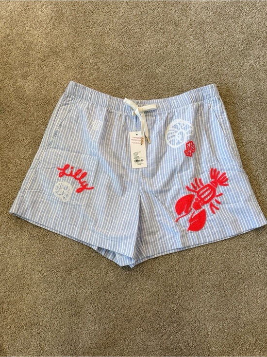 Lilly Pulitzer Pants - Lilly Pulitzer Light Blue & White Striped Lobster Embroidered Shorts
